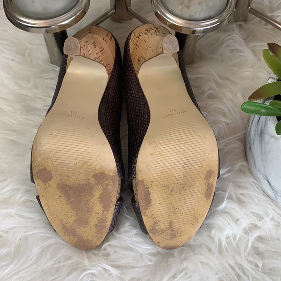 Nine West Women’s Brown Wicker Cork Heels Open Toe Pumps Size 7 US - Picture 6 of 12